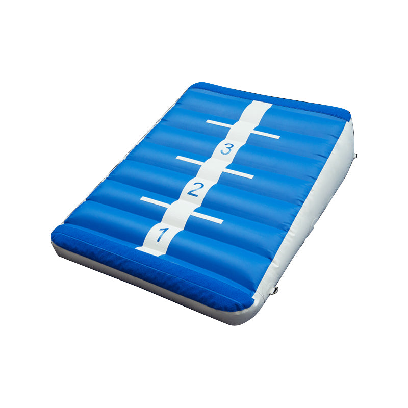 blue and white inflatable gymnastics incline wedge mat with side handles 01