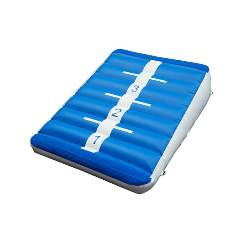 blue and white inflatable gymnastics incline wedge mat with side handles 01