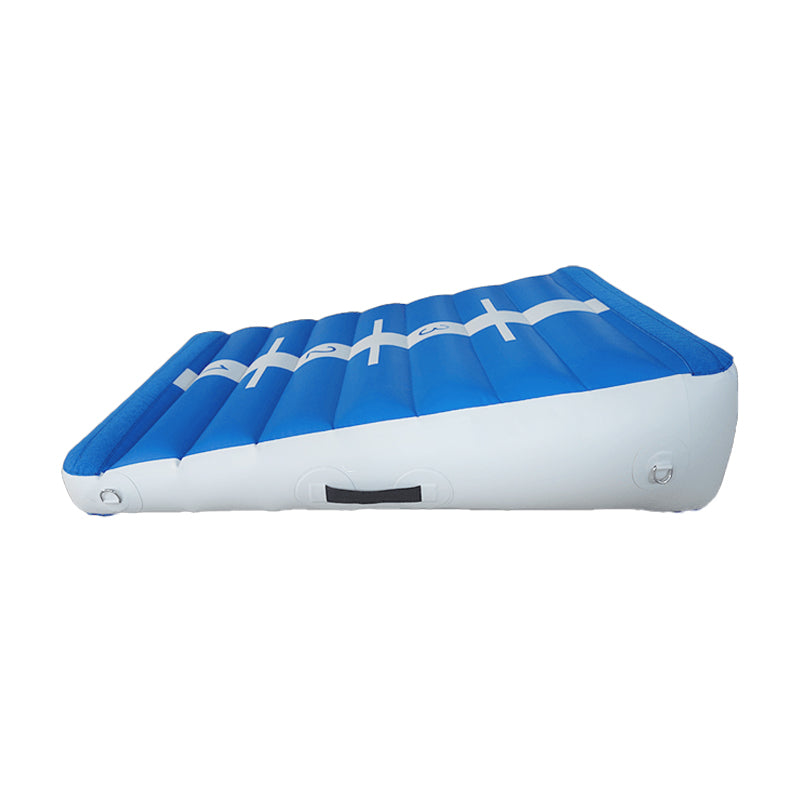 blue and white inflatable gymnastics incline wedge mat with side handles 02