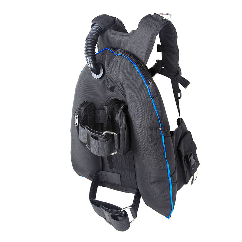 side view of a backmount dive wing with soft harness