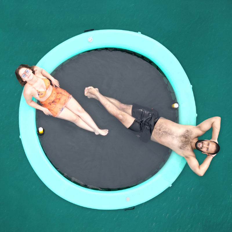 product view of a 2.4m floating ring with black trampoline mesh center