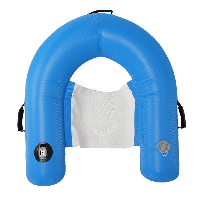 single person inflatable water seat with mesh seat and accessory base