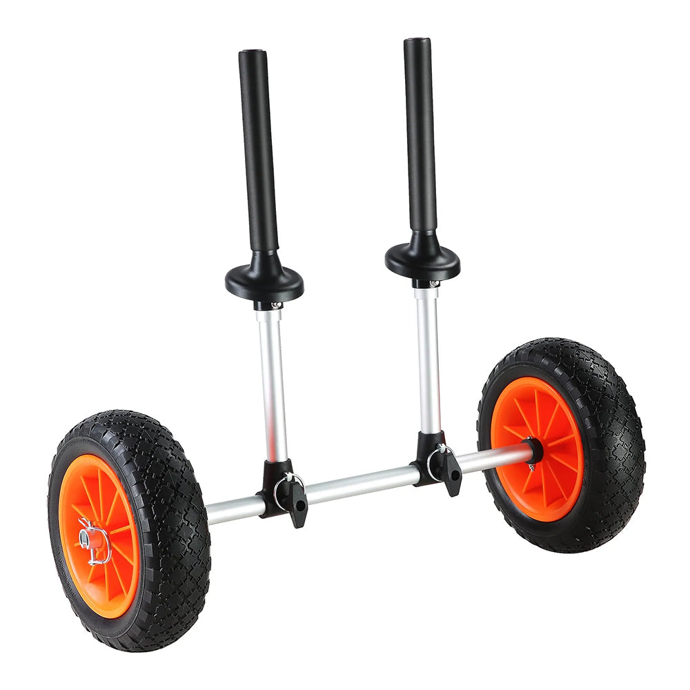 sit-on-top kayak scupper cart with rubber supports and 10 inch airless solid wheels