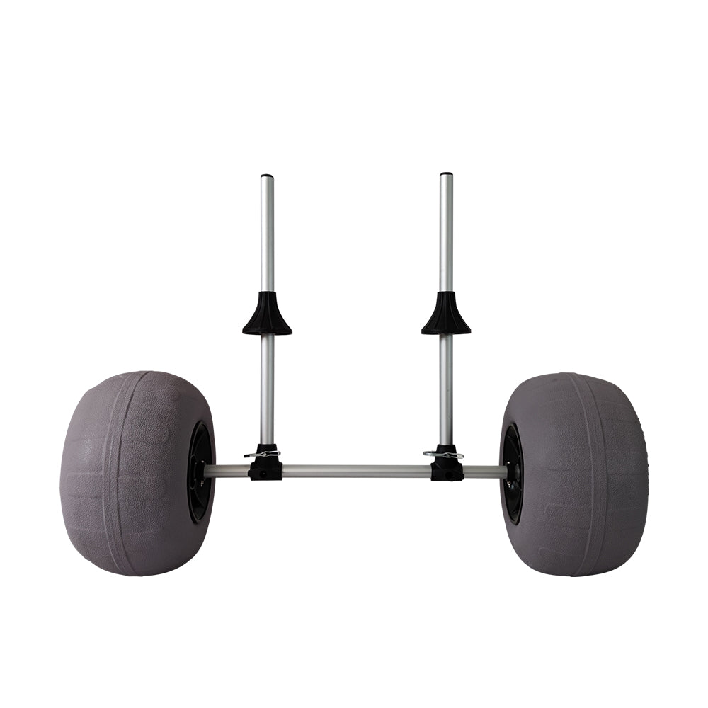 sit-on-top kayak scupper cart with rubber supports and 12 inch PU pneumatic beach wheels