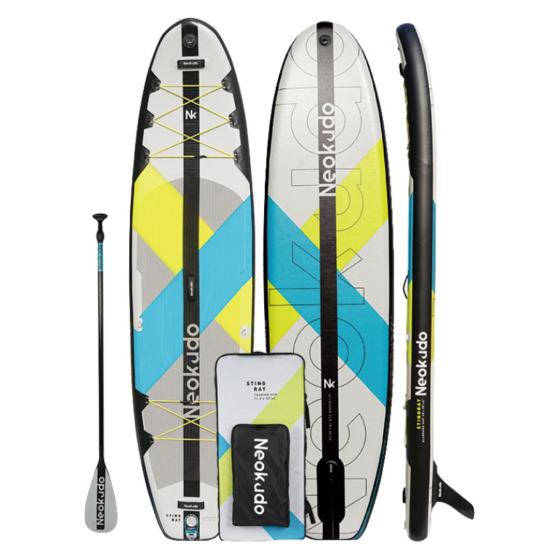 11 foot 2 inch Stingray touring inflatable SUP board with paddle and carry bag