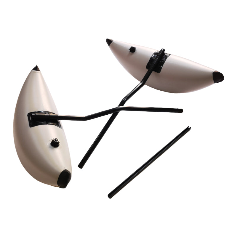 dual inflatable kayak side floats with outrigger support arms and adjustable connecting bar